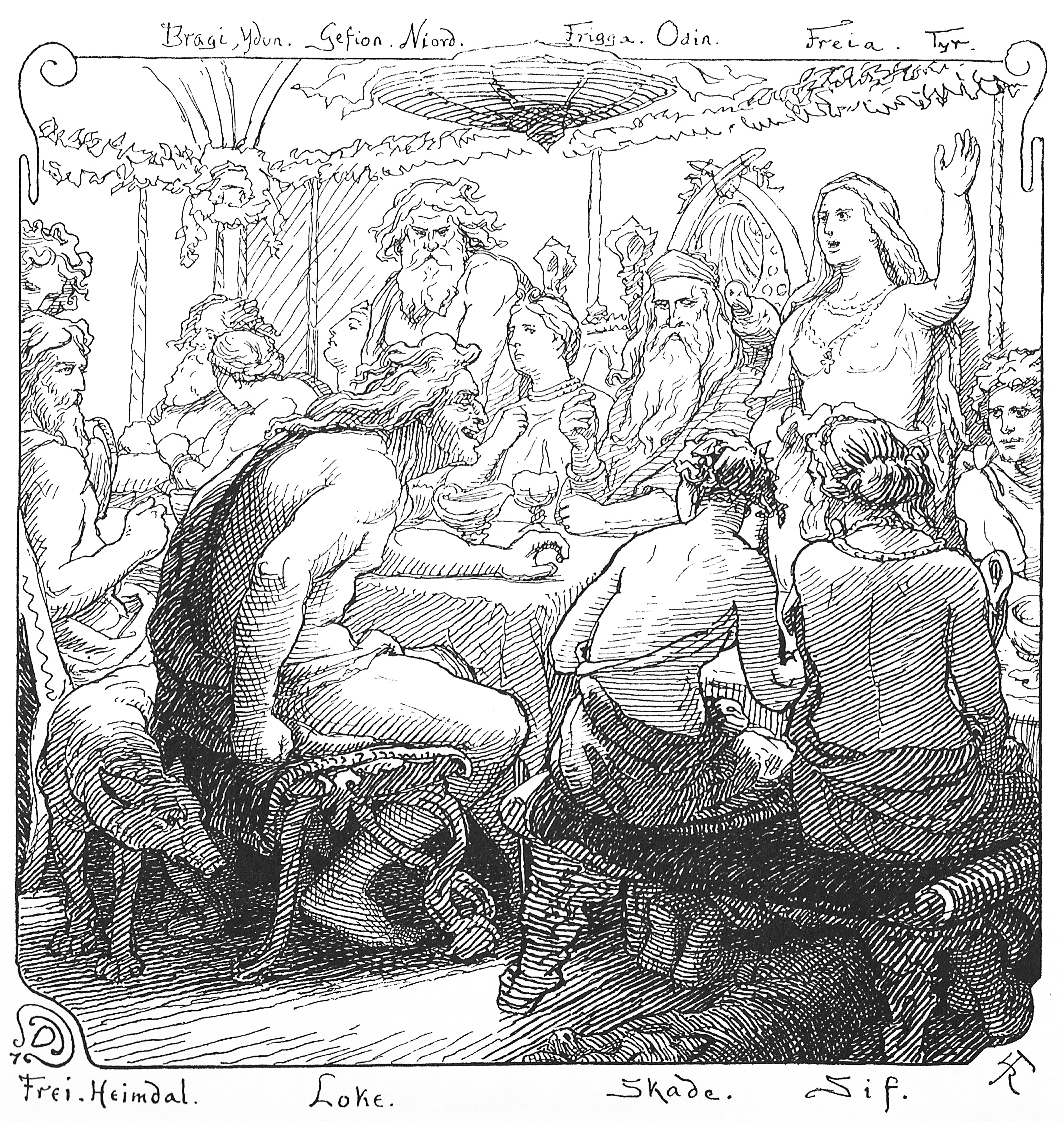 Freyja và Loki tranh cãi (1895) - tranh minh họa của Lorenz Frølich