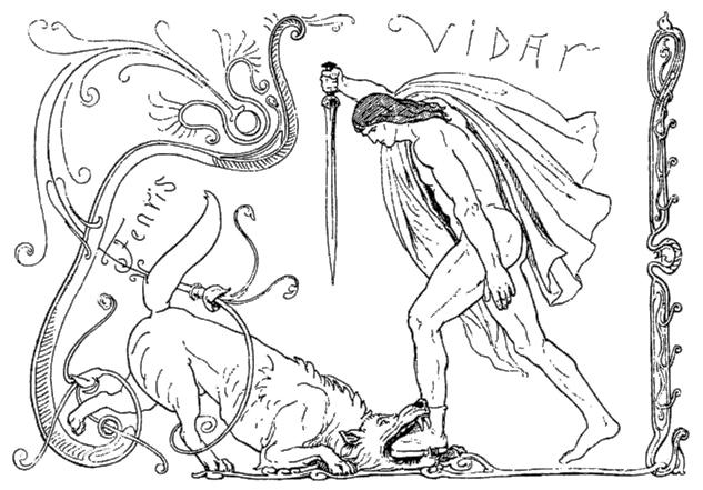 Víðarr giết Fenrir (1895) – tranh của Lorenz Frølich
